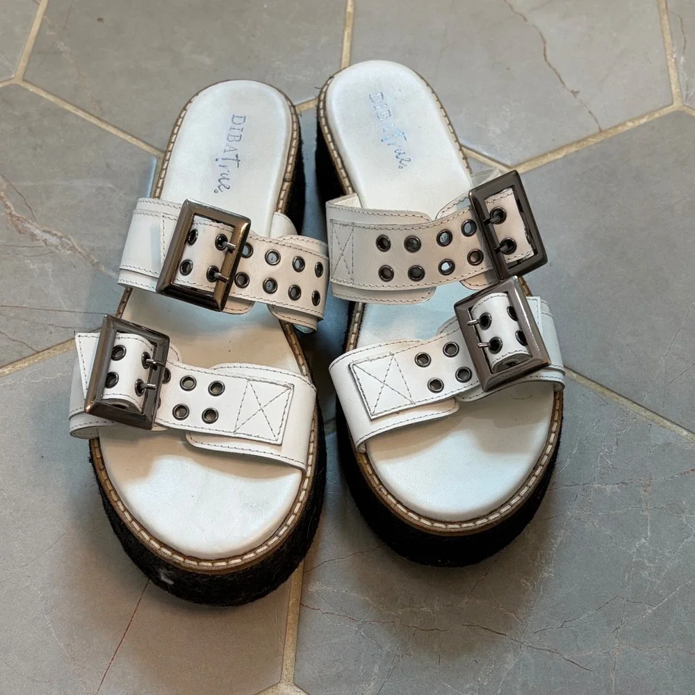 Diba True Derby Shoe White Leather Platform Buckle Slide Sandals Womens 10M 41